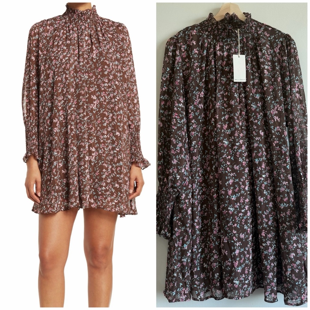 Melloday Floral Tiered Ruffle Sleeve Chiffon Mini Dress